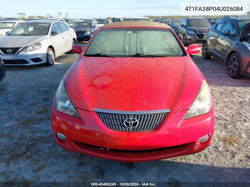 2004 Toyota Camry Solara Sle VIN: 4T1FA38P04U026084 Lot: 40480249