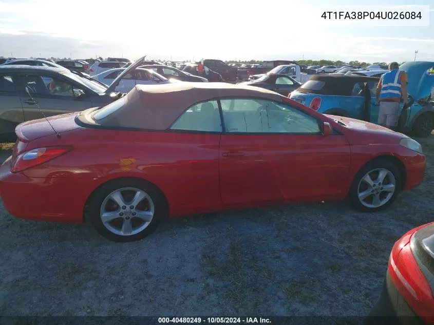 2004 Toyota Camry Solara Sle VIN: 4T1FA38P04U026084 Lot: 40480249