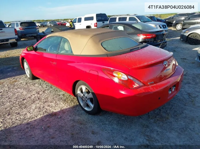 2004 Toyota Camry Solara Sle VIN: 4T1FA38P04U026084 Lot: 40480249