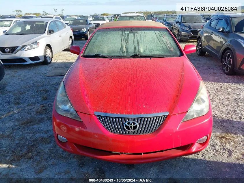 2004 Toyota Camry Solara Sle VIN: 4T1FA38P04U026084 Lot: 40480249