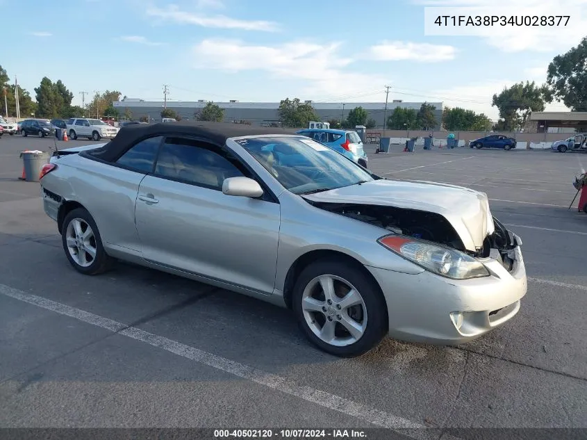 2004 Toyota Camry Solara Sle VIN: 4T1FA38P34U028377 Lot: 40502120