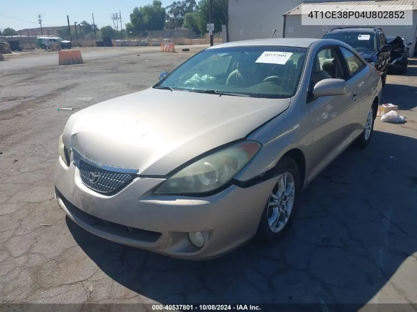 2004 Toyota Camry Solara Se/Sle VIN: 4T1CE38P04U802852 Lot: 40537801