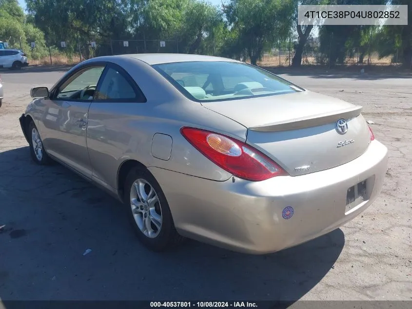 2004 Toyota Camry Solara Se/Sle VIN: 4T1CE38P04U802852 Lot: 40537801