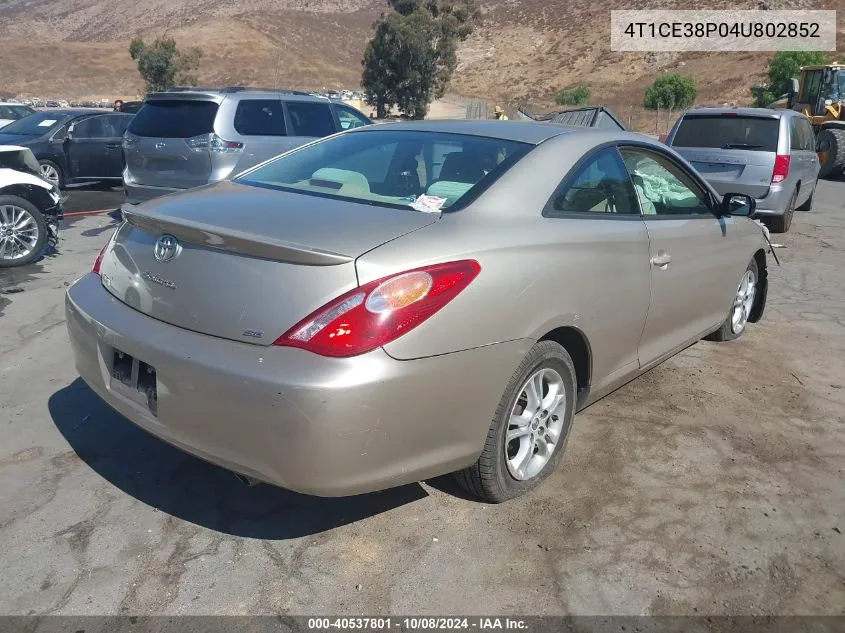 2004 Toyota Camry Solara Se/Sle VIN: 4T1CE38P04U802852 Lot: 40537801