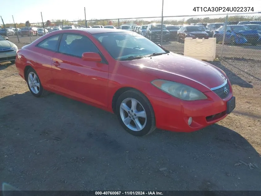 2004 Toyota Camry Solara Sle V6 VIN: 4T1CA30P24U022374 Lot: 40760067