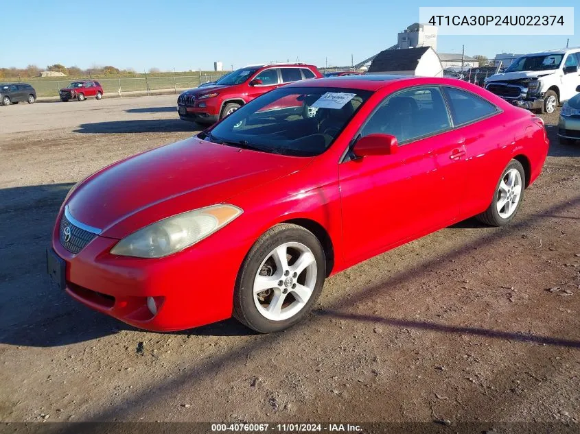 2004 Toyota Camry Solara Sle V6 VIN: 4T1CA30P24U022374 Lot: 40760067