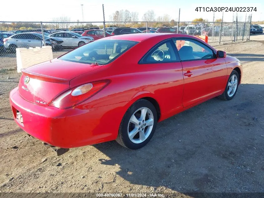 2004 Toyota Camry Solara Sle V6 VIN: 4T1CA30P24U022374 Lot: 40760067