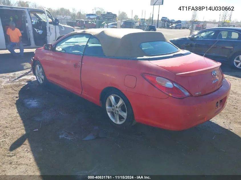 2004 Toyota Camry Solara Sle VIN: 4T1FA38P14U030662 Lot: 40831761