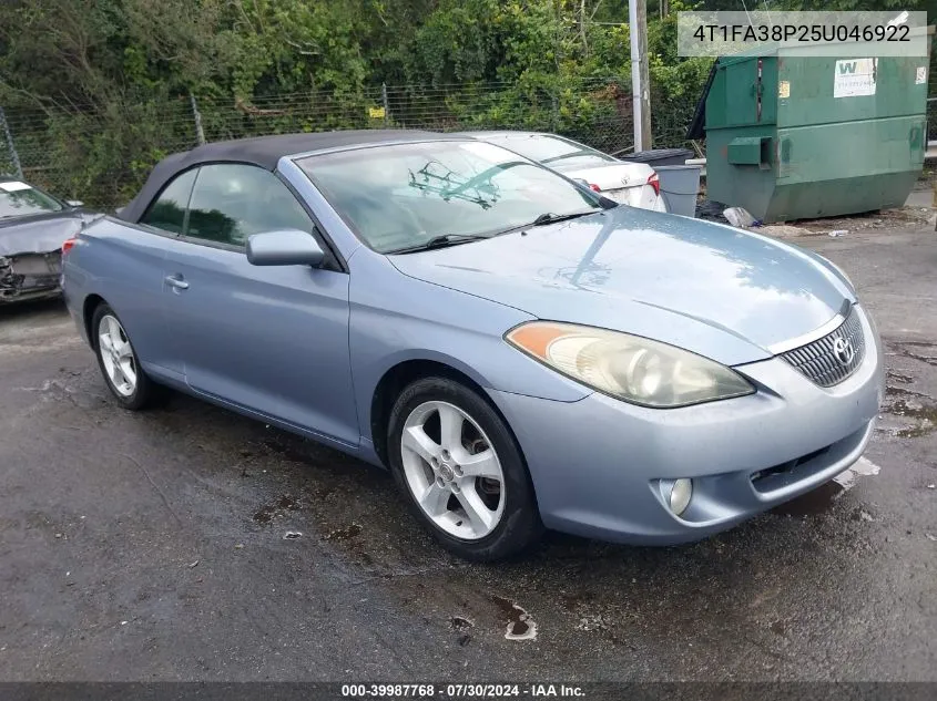 2005 Toyota Camry Solara Sle VIN: 4T1FA38P25U046922 Lot: 39987768