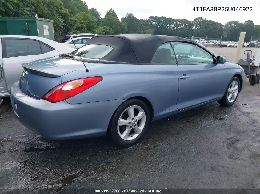 2005 Toyota Camry Solara Sle VIN: 4T1FA38P25U046922 Lot: 39987768