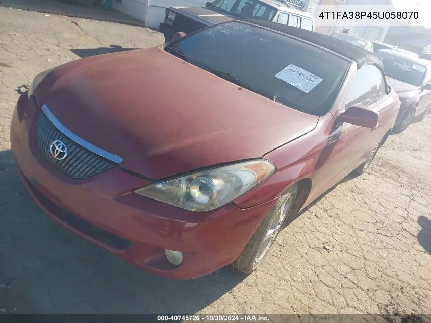 2005 Toyota Camry Solara Se VIN: 4T1FA38P45U058070 Lot: 40745726