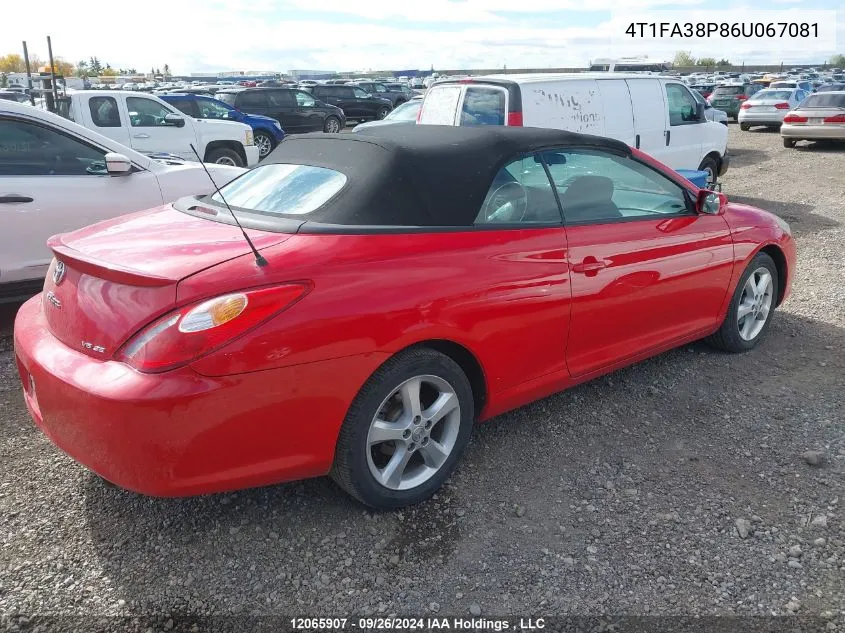 2006 Toyota Camry Solara Se/Sle VIN: 4T1FA38P86U067081 Lot: 12065907