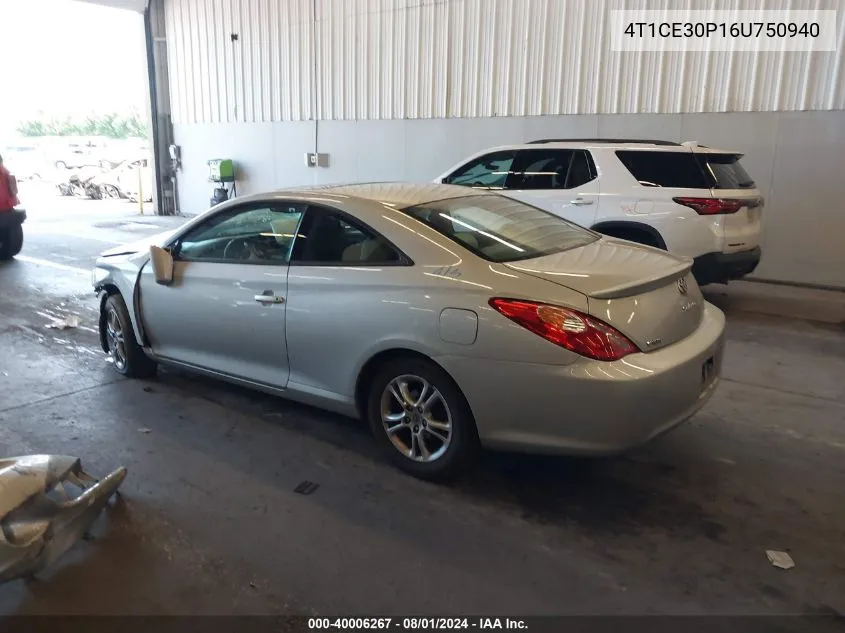 2006 Toyota Camry Solara Sle VIN: 4T1CE30P16U750940 Lot: 40006267