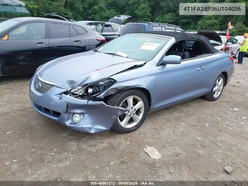 2006 Toyota Camry Solara Se VIN: 4T1FA38P36U104036 Lot: 40051212