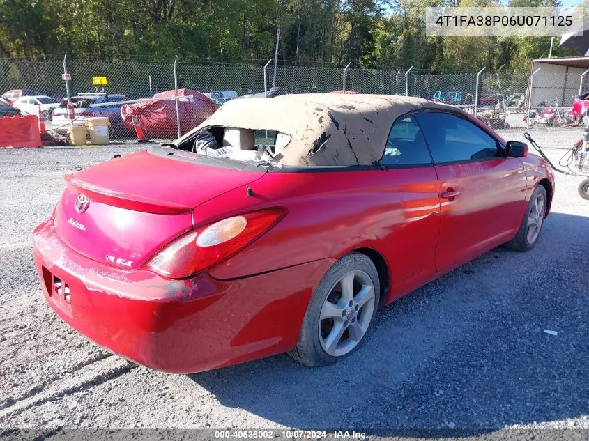 2006 Toyota Camry Solara Sle VIN: 4T1FA38P06U071125 Lot: 40536002