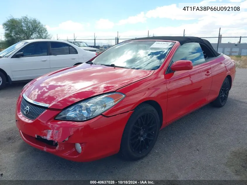 2006 Toyota Camry Solara Se VIN: 4T1FA38P66U092108 Lot: 40637028