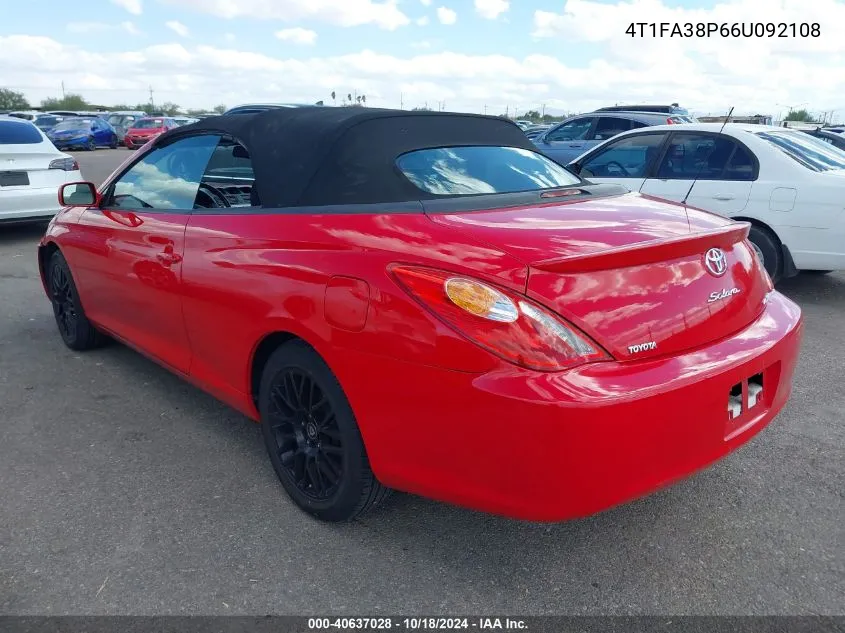 2006 Toyota Camry Solara Se VIN: 4T1FA38P66U092108 Lot: 40637028