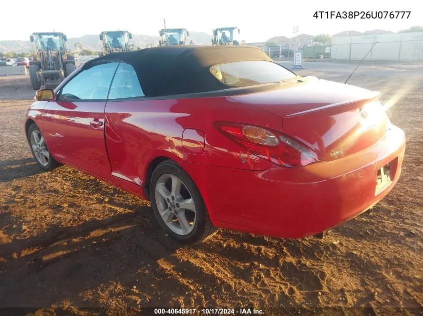 2006 Toyota Camry Solara Sle VIN: 4T1FA38P26U076777 Lot: 40645917