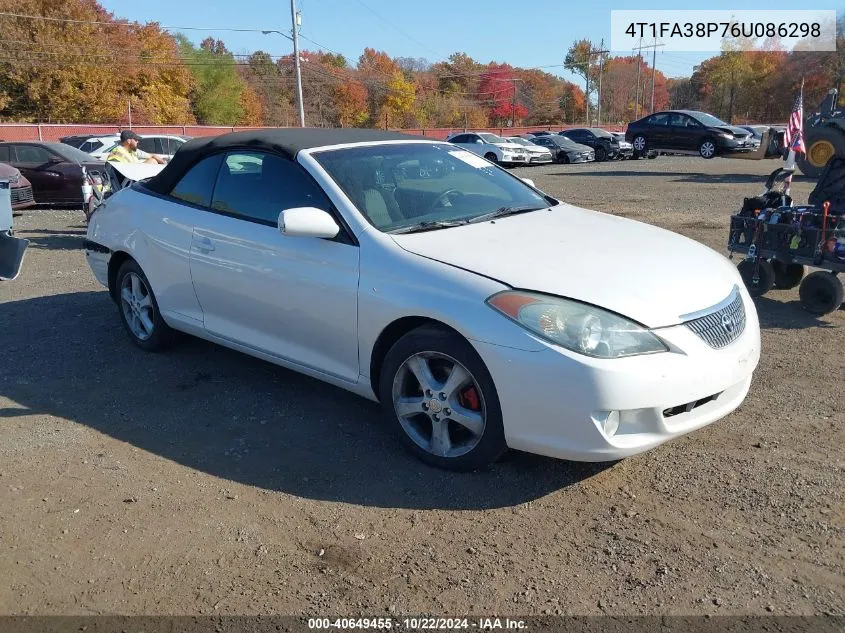 2006 Toyota Camry Solara Se VIN: 4T1FA38P76U086298 Lot: 40649455