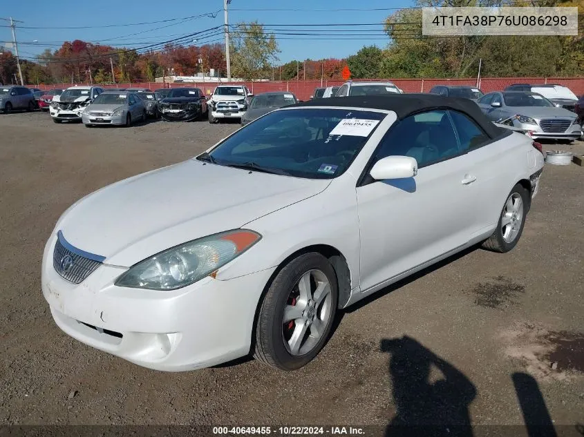 2006 Toyota Camry Solara Se VIN: 4T1FA38P76U086298 Lot: 40649455