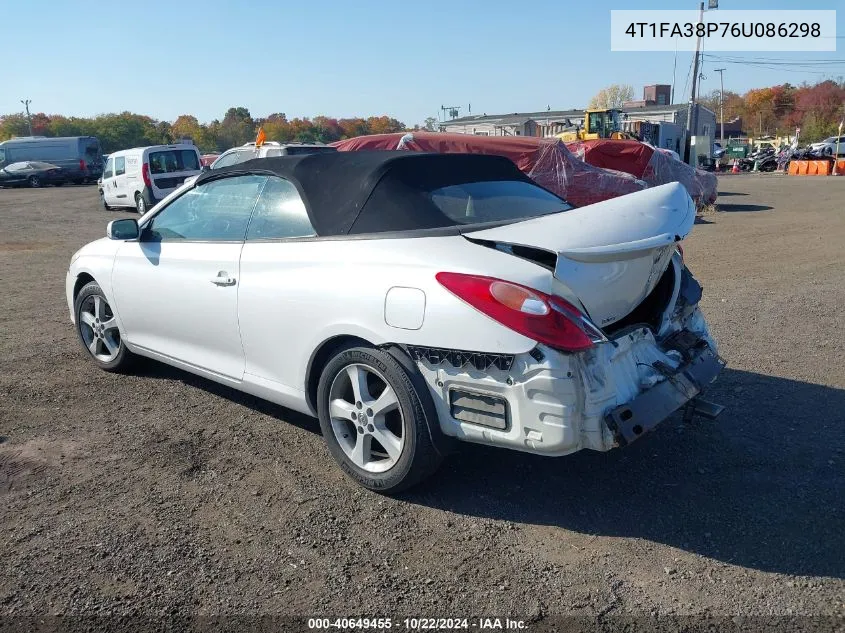 2006 Toyota Camry Solara Se VIN: 4T1FA38P76U086298 Lot: 40649455