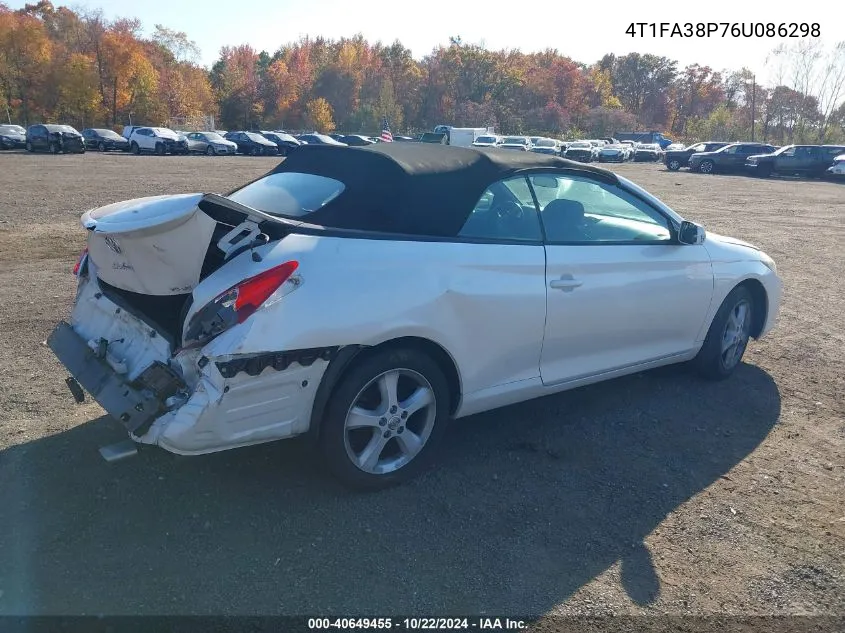 2006 Toyota Camry Solara Se VIN: 4T1FA38P76U086298 Lot: 40649455