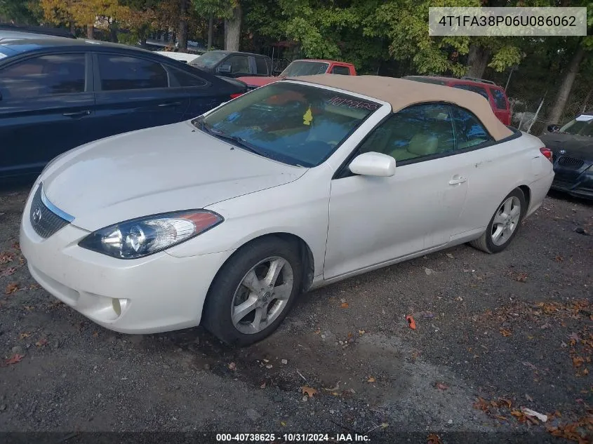 2006 Toyota Camry Solara Sle VIN: 4T1FA38P06U086062 Lot: 40738625