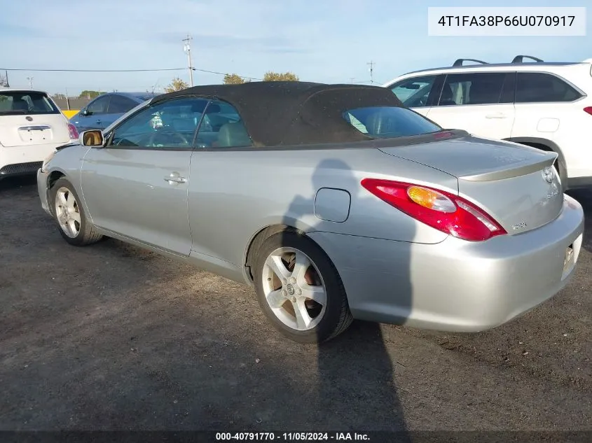 2006 Toyota Camry Solara Sle VIN: 4T1FA38P66U070917 Lot: 40791770