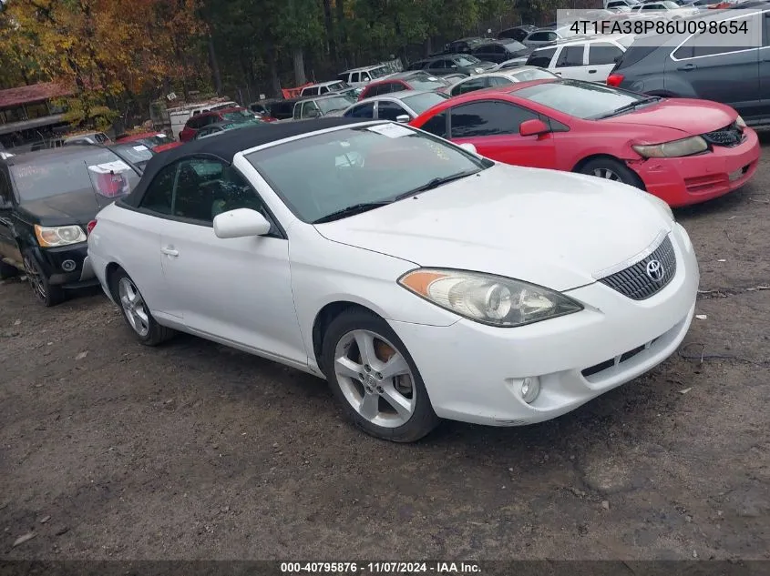 2006 Toyota Camry Solara Sle VIN: 4T1FA38P86U098654 Lot: 40795876