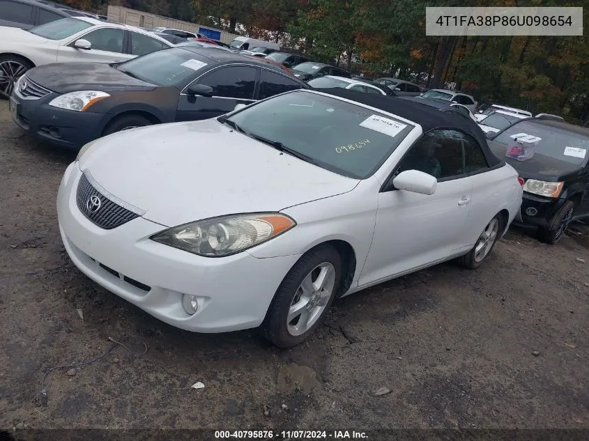 2006 Toyota Camry Solara Sle VIN: 4T1FA38P86U098654 Lot: 40795876