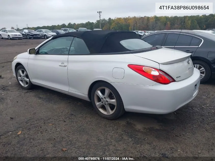 2006 Toyota Camry Solara Sle VIN: 4T1FA38P86U098654 Lot: 40795876