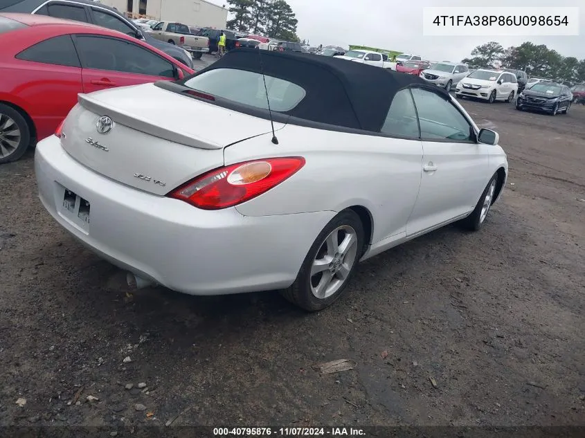 2006 Toyota Camry Solara Sle VIN: 4T1FA38P86U098654 Lot: 40795876