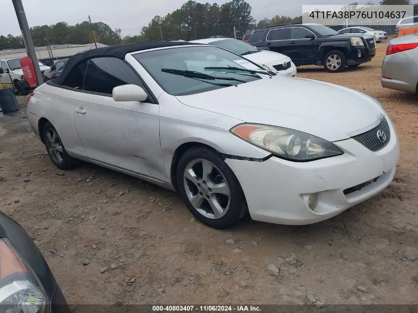 2006 Toyota Camry Solara Se VIN: 4T1FA38P76U104637 Lot: 40803407