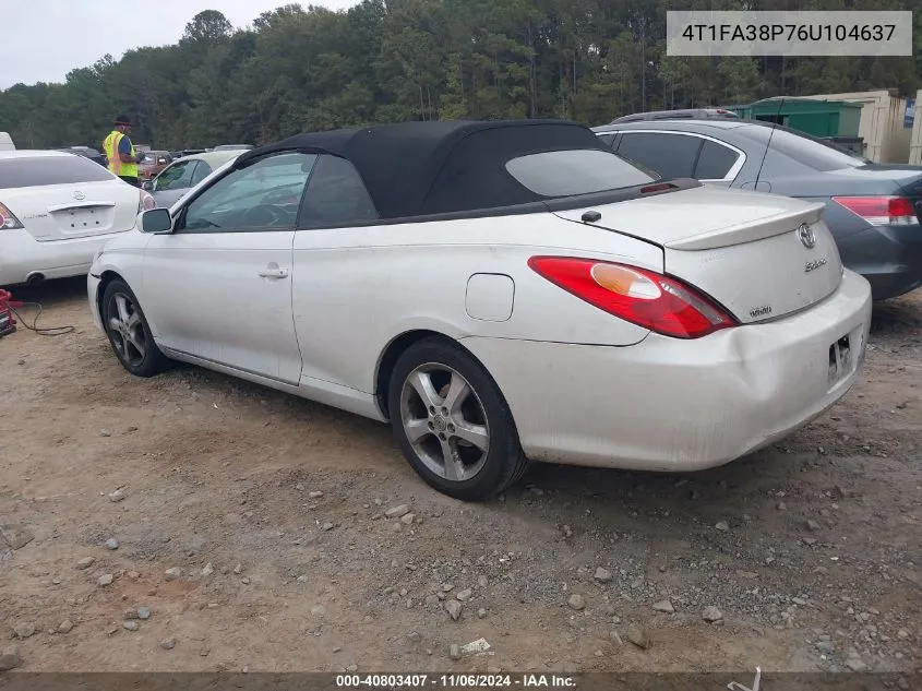 2006 Toyota Camry Solara Se VIN: 4T1FA38P76U104637 Lot: 40803407