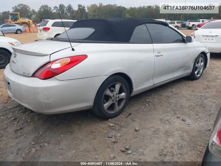 2006 Toyota Camry Solara Se VIN: 4T1FA38P76U104637 Lot: 40803407