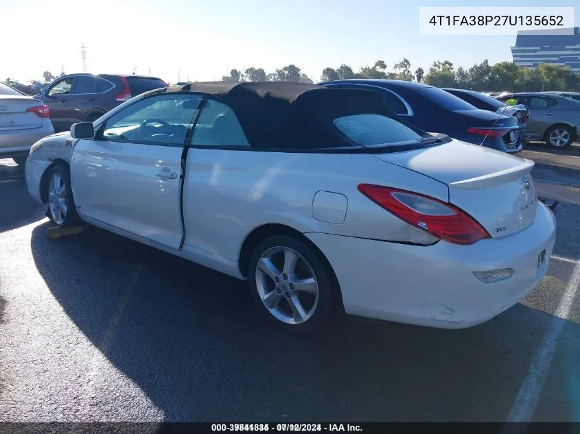 2007 Toyota Camry Solara Sle VIN: 4T1FA38P27U135652 Lot: 39841835