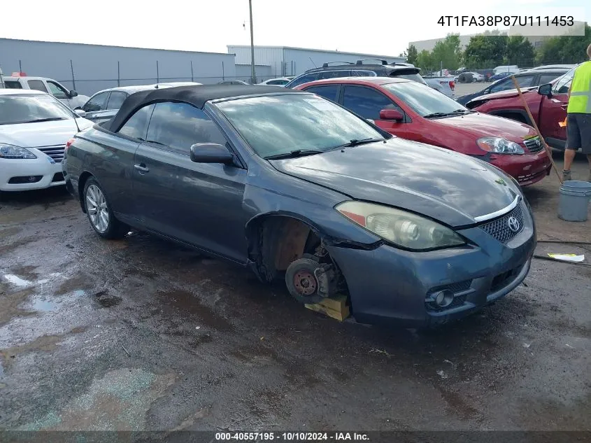 2007 Toyota Camry Solara Sle VIN: 4T1FA38P87U111453 Lot: 40557195