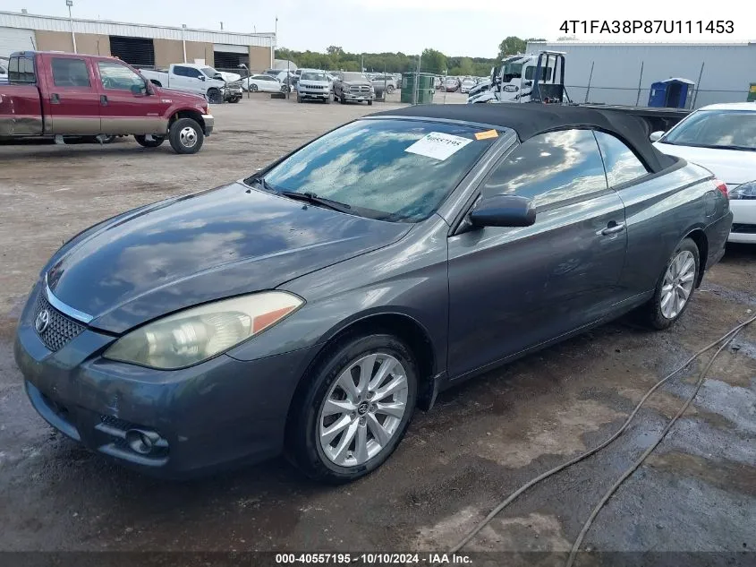 2007 Toyota Camry Solara Sle VIN: 4T1FA38P87U111453 Lot: 40557195