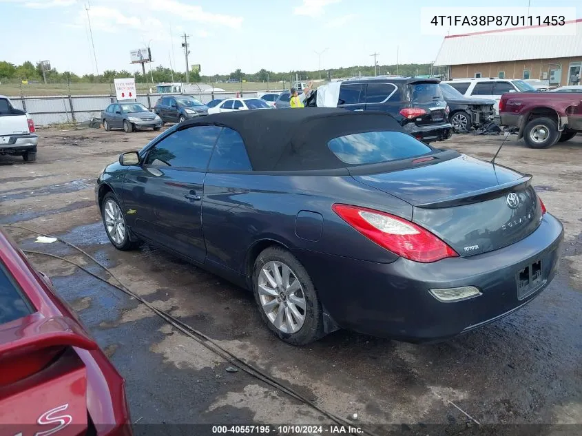 2007 Toyota Camry Solara Sle VIN: 4T1FA38P87U111453 Lot: 40557195