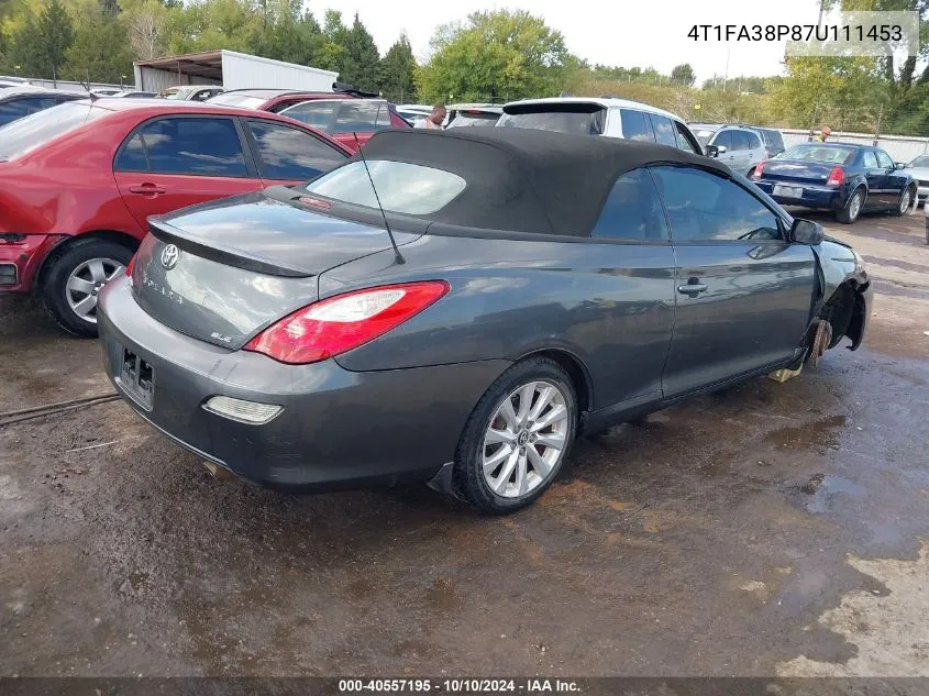 2007 Toyota Camry Solara Sle VIN: 4T1FA38P87U111453 Lot: 40557195