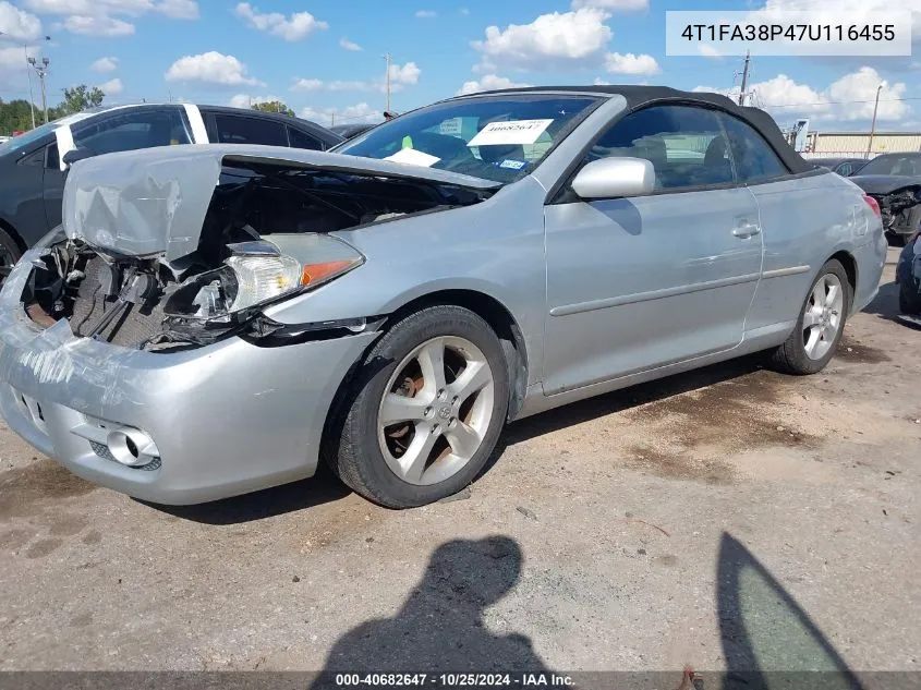 2007 Toyota Camry Solara Sle VIN: 4T1FA38P47U116455 Lot: 40682647