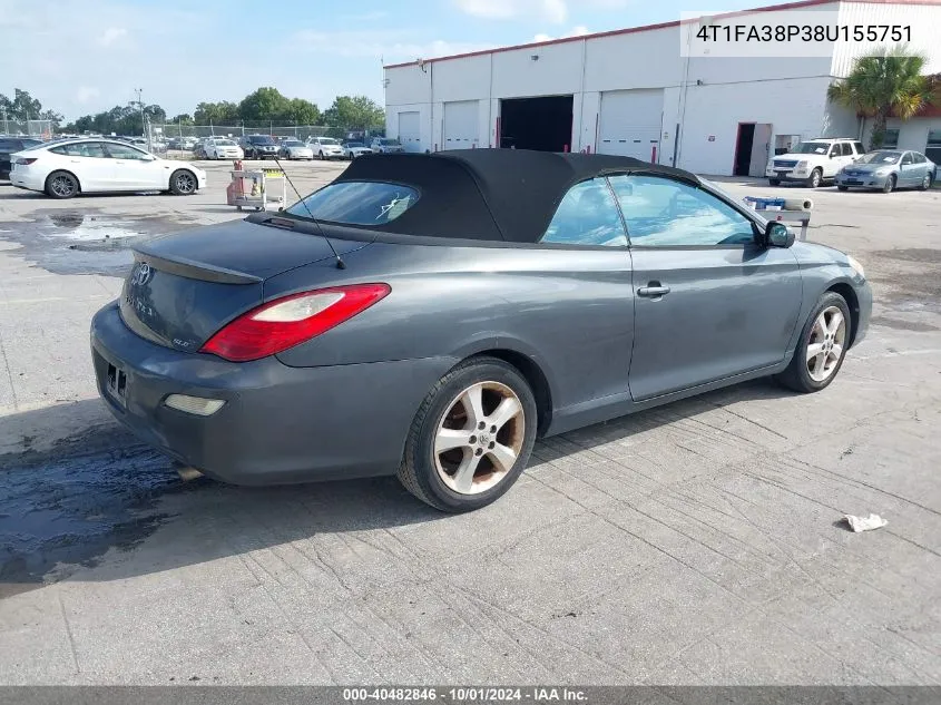 2008 Toyota Camry Solara Sle VIN: 4T1FA38P38U155751 Lot: 40482846