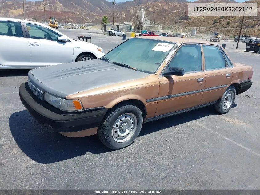 1989 Toyota Camry VIN: JT2SV24E0K3362142 Lot: 40068952