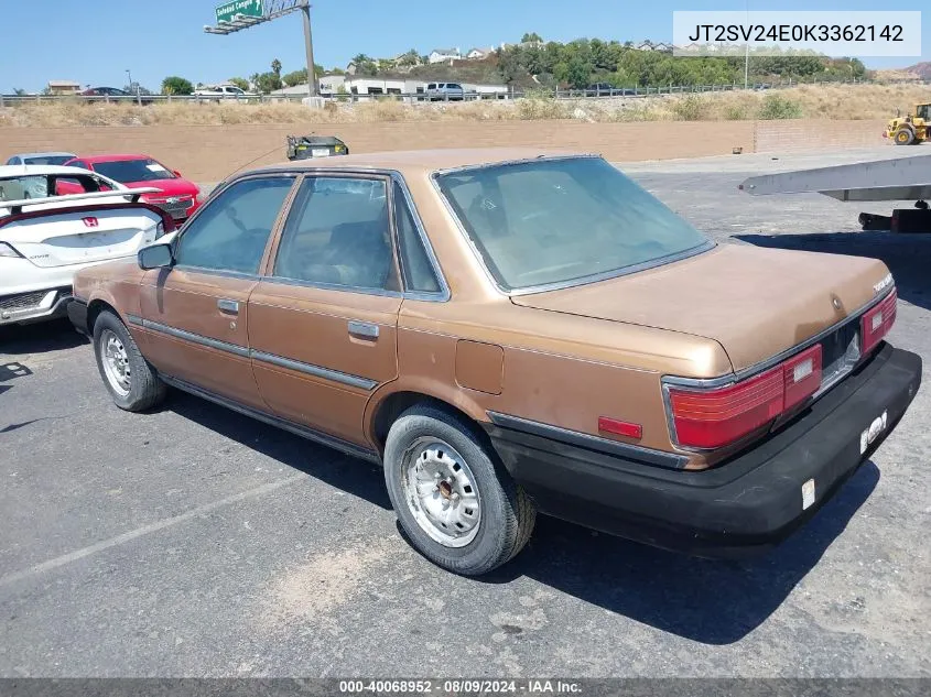 1989 Toyota Camry VIN: JT2SV24E0K3362142 Lot: 40068952