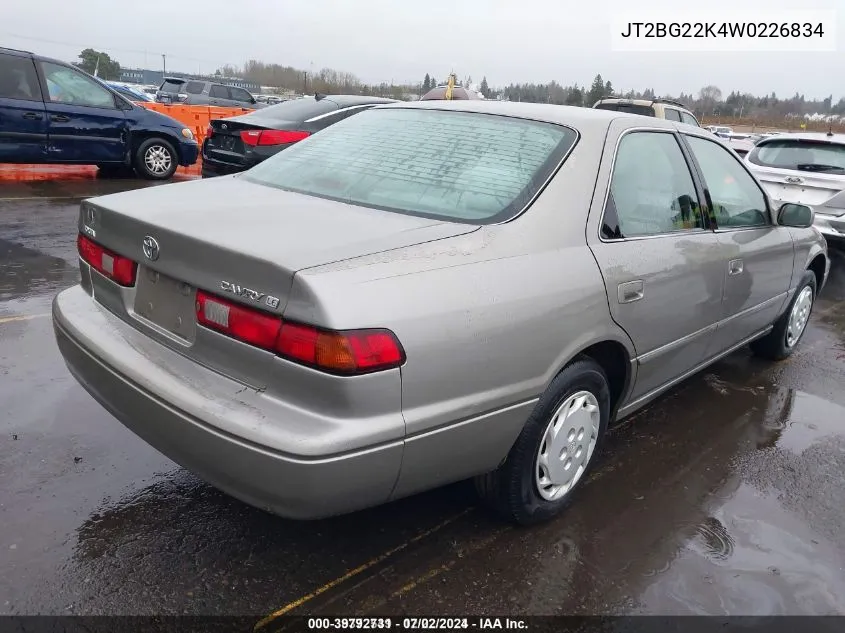 1998 Toyota Camry Le VIN: JT2BG22K4W0226834 Lot: 39792731