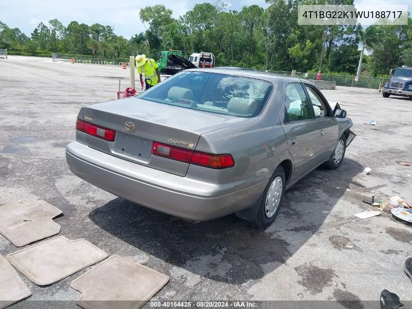 1998 Toyota Camry Le VIN: 4T1BG22K1WU188717 Lot: 40154425