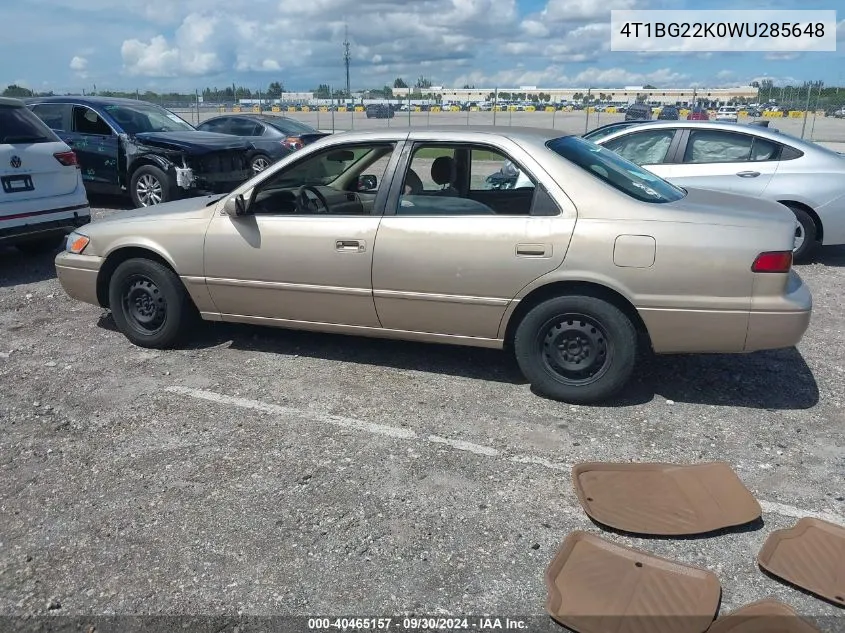 1998 Toyota Camry Le VIN: 4T1BG22K0WU285648 Lot: 40465157