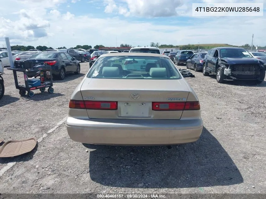 1998 Toyota Camry Le VIN: 4T1BG22K0WU285648 Lot: 40465157