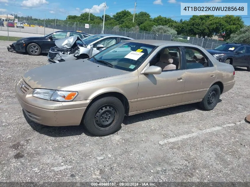 1998 Toyota Camry Le VIN: 4T1BG22K0WU285648 Lot: 40465157