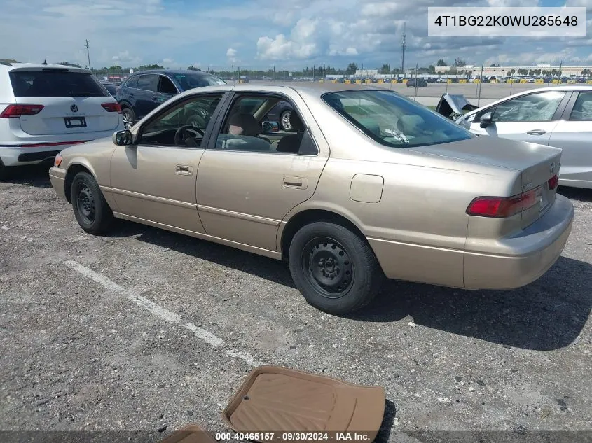 1998 Toyota Camry Le VIN: 4T1BG22K0WU285648 Lot: 40465157